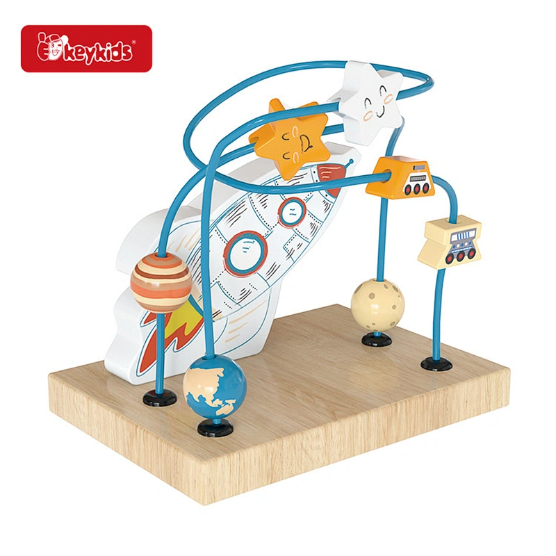 Factory custom educational wooden rocket space bead maze game toys for kids W11B298