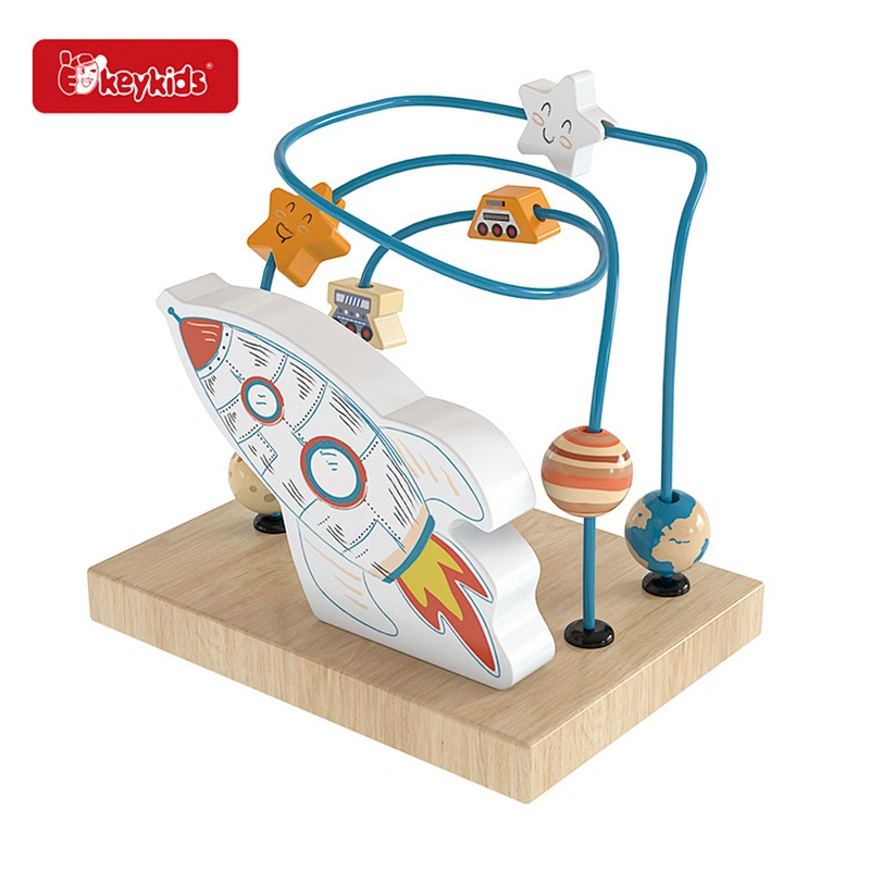 Factory custom educational wooden rocket space bead maze game toys for kids W11B298